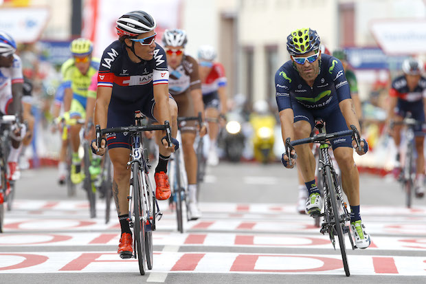 Vuelta Spagna 2015 - 70a Edizione - 13a tappa Catalayud - Tarazona 178 km - 04/09/2015 - Sylvain Chavanel (IAM Cycling) - Jose' Joaquin Rojas (Movistar) - foto Luca Bettini/BettiniPhoto©2015